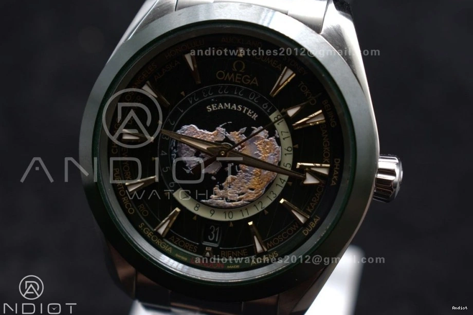 Edition Green Terra Aqua Clone Super 1:1 GMT Best Worldtimer SS on Bracelet A8938 VSF 43mm Ceramic 0112